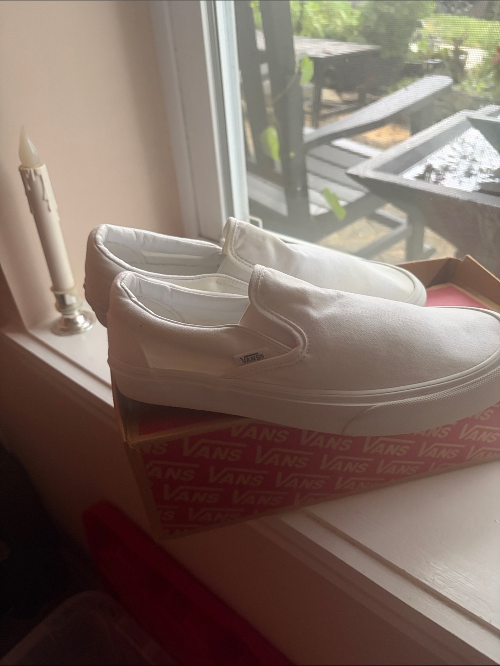 Vans White Canvas Slip-On Sneakers - Picture 7 of 9